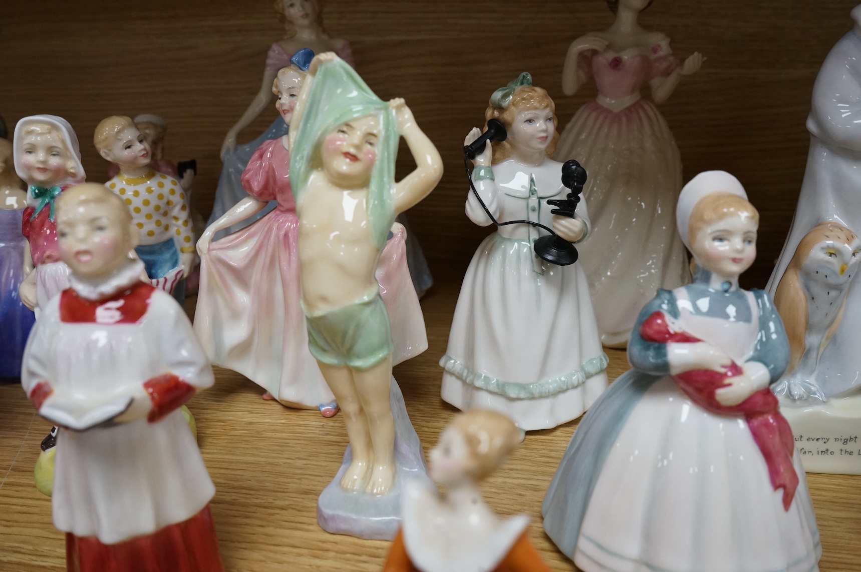 A collection of Royal Doulton figures to include Treasure Island, The Land of Nod, Hope, Bo Peep, Marie, etc, largest 22cm high